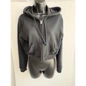Hollister Crop Feel Good Easy Full Zip Black Long Sleeve Hoodie Sweatshirt S